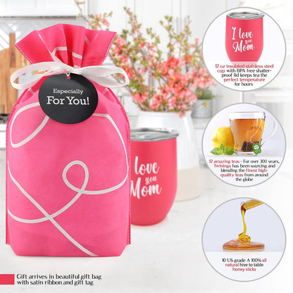 Tea Lovers Gifts Basket - Gift Set Include Temperature Retention Cup 12 Special Blend Teabags & Honey Presented in Beautiful Gift Bag For Women & Men - Birthday, Get Well, Thinking of You Care Package