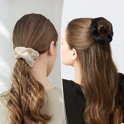 16 Pcs Scrunchies for Women - Black Satin Silk Scrunchies for Girls Hair Ties Elastics Bands Ponytail Holder Hair Accessories