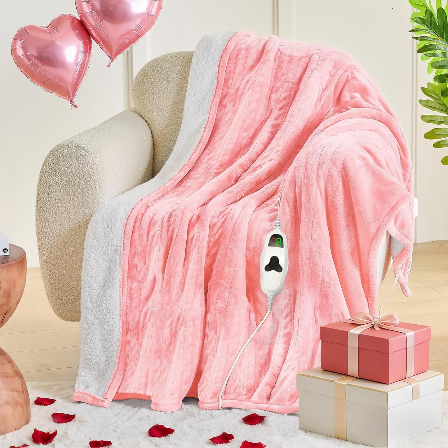 greenoak Heated Blanket Electric Throw 50"X60", Heating Blanket with 10 Heat Levels 1/2/4/6/8 Hours Auto-Off,Fleece Soft Sherpa Blanket,Gifts for Grandma Mom Seniors, Misty Grey