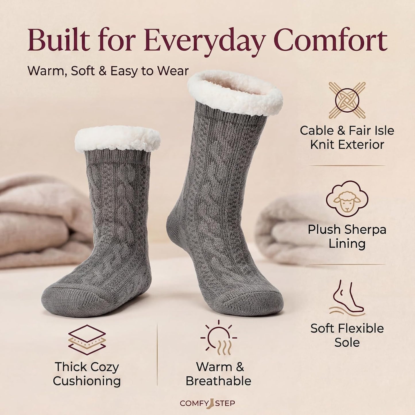 Cozylook Fuzzy Slipper Socks for Women with Grips Warm Cozy Soft Non-Slip Winter Socks Cozy Gift Idea