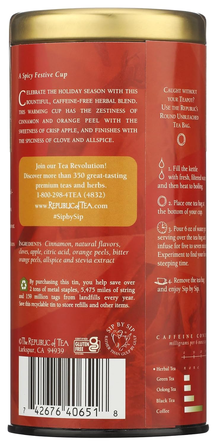 The Republic of Tea Mulled Apple Spice Herbal Tea, Caffeine-Free, 36 Count