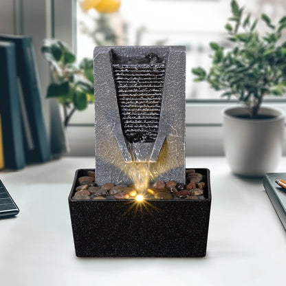Tabletop Water Fountain Indoor Desktop Waterfall with Warm LED Light