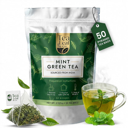 Mint Green Tea (3.5oz / 100gm), Natural Herbal Infusion, 50 Tea Bags