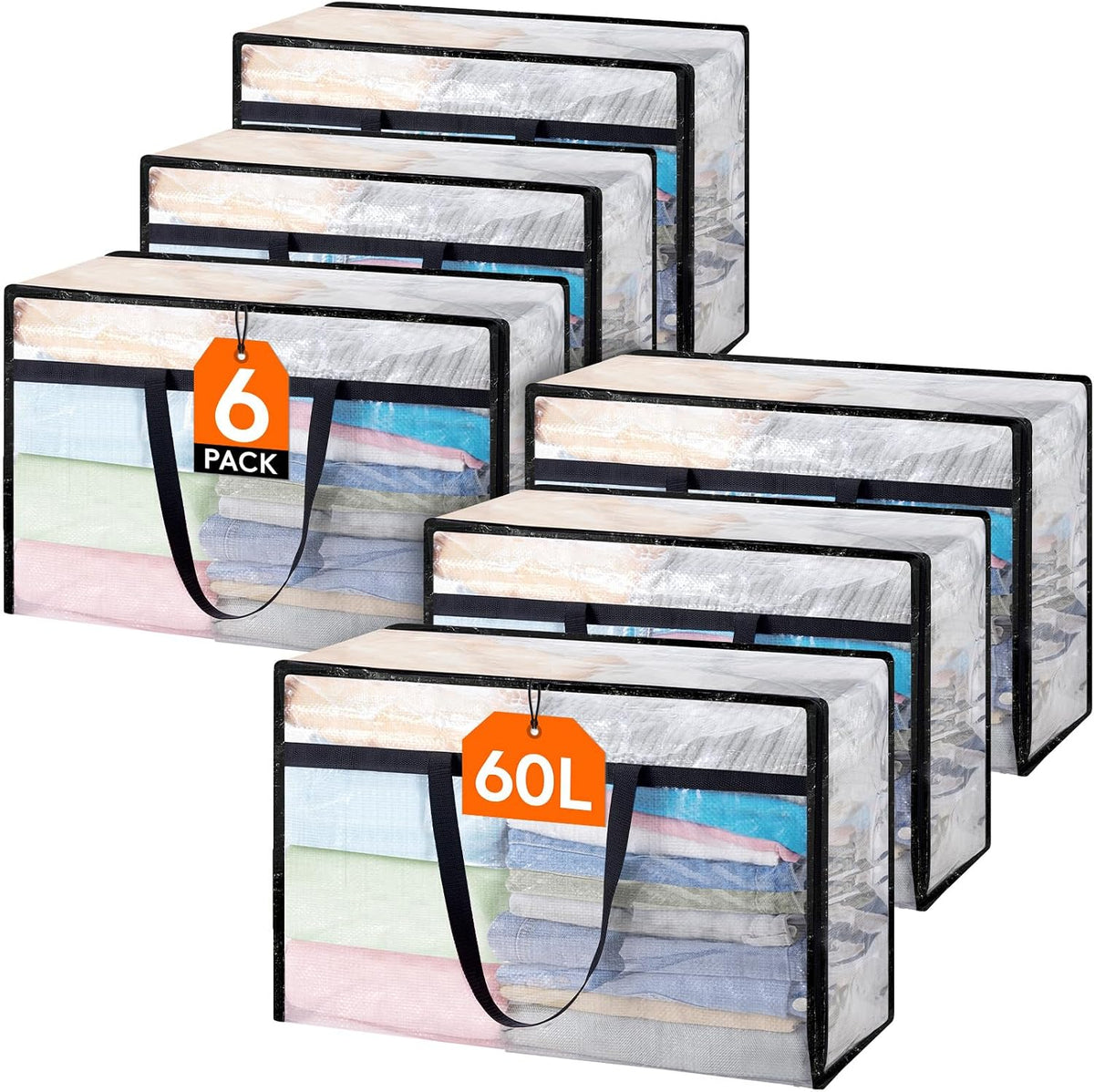 Lifewit Clear Storage Bags, 45L Clothes Organizer with Zipper