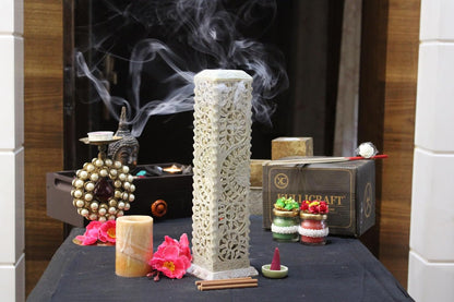 Carry Me Handmade Marble Soapstone Incense Stick Burner | Candle Stick Holder, Tea Light Stand, 3 x 3 x 11 Inches, Decorative Home and Kitchen Decor, Perfect for Gifting