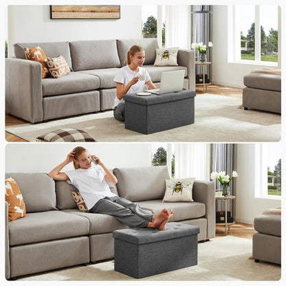 DUMOS 43 Inch Folding Storage Ottoman Bench, Large Hidden Storage Chest with Thicker Foam Padded Seat, End of Bed Foot Rest Stool for Bedroom Living Room Entryway, Load 660 lbs, Grey