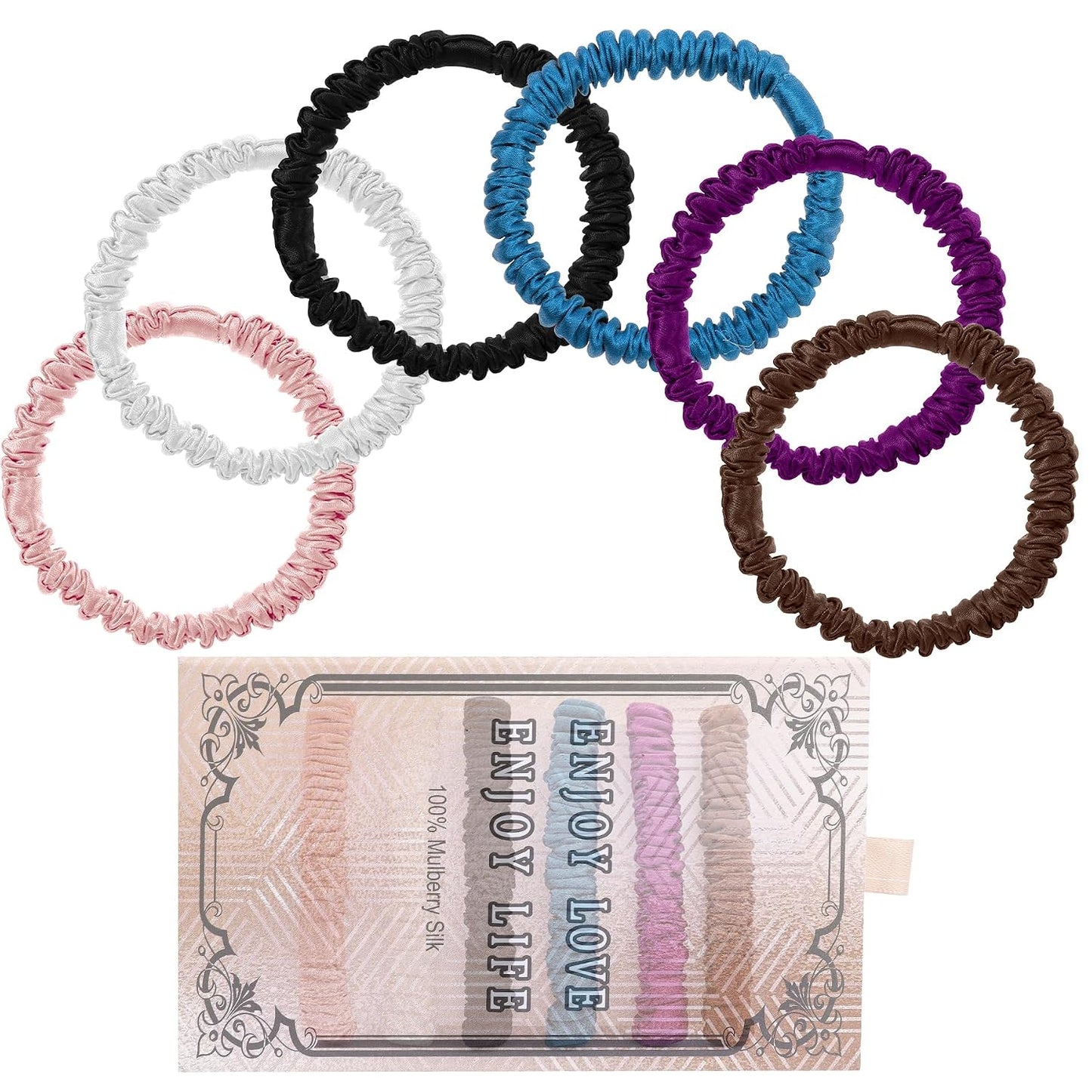 22 Momme 6PCS 100% Mulberry Silk Hair Ties Small Silk Scrunchies for Women Girls Curly Thick Thin Hair .Women's Black Cute Satin Sleepy Bulk Hair Tie Scrunchie Sleep