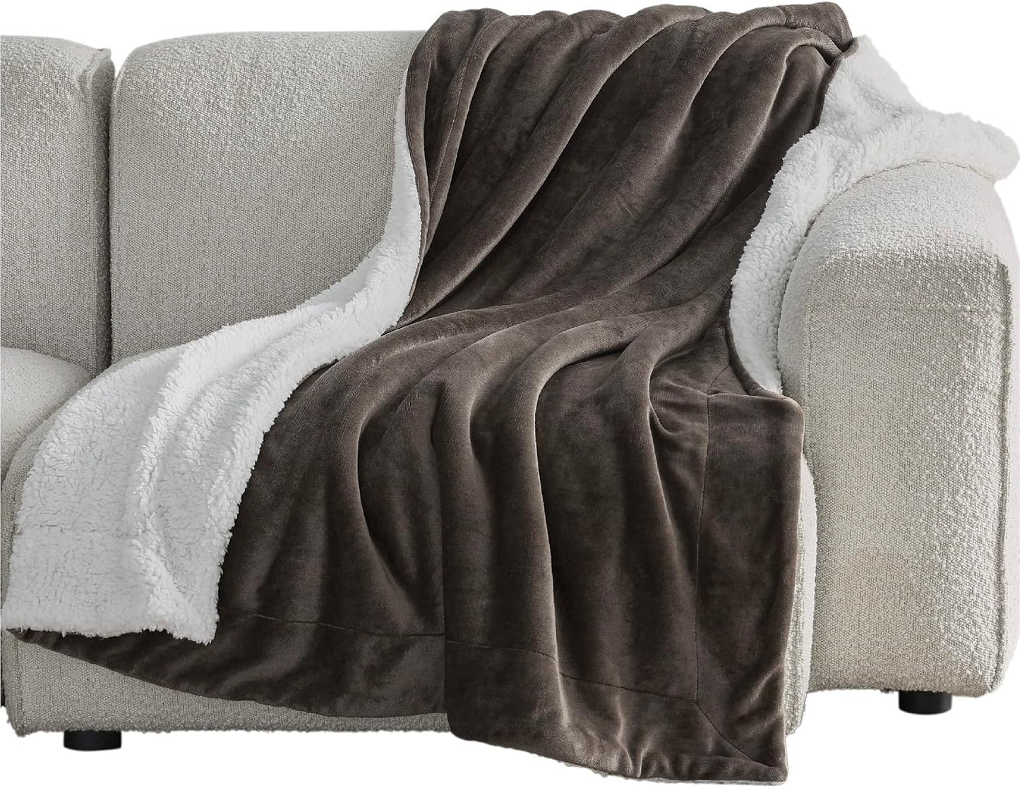 Bedsure GentleSoft Sherpa Fleece Throw Blanket for Couch, Non-Heated, Thick & Warm Cozy Blanket for Winter, Soft Fuzzy Plush Throw Gifts for Women and Men, Grey, 50x60 Inches