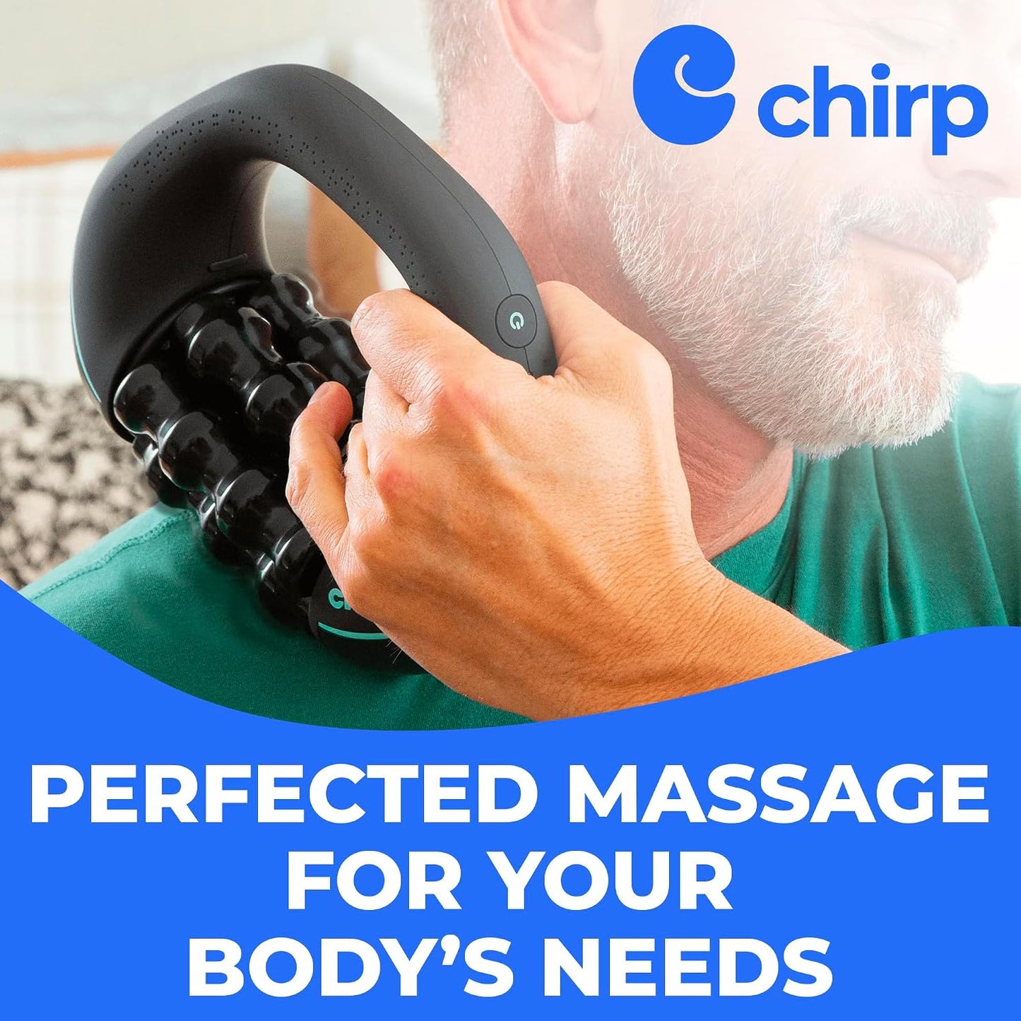 Chirp RPM Rolling Percussive Massager – Deep Tissue Muscle Massager and Back Roller with Hands-Free Base, Rechargeable Leg Massager Roller, 5-Speed Massage Roller Stick for Legs, Foot & Calf Massager