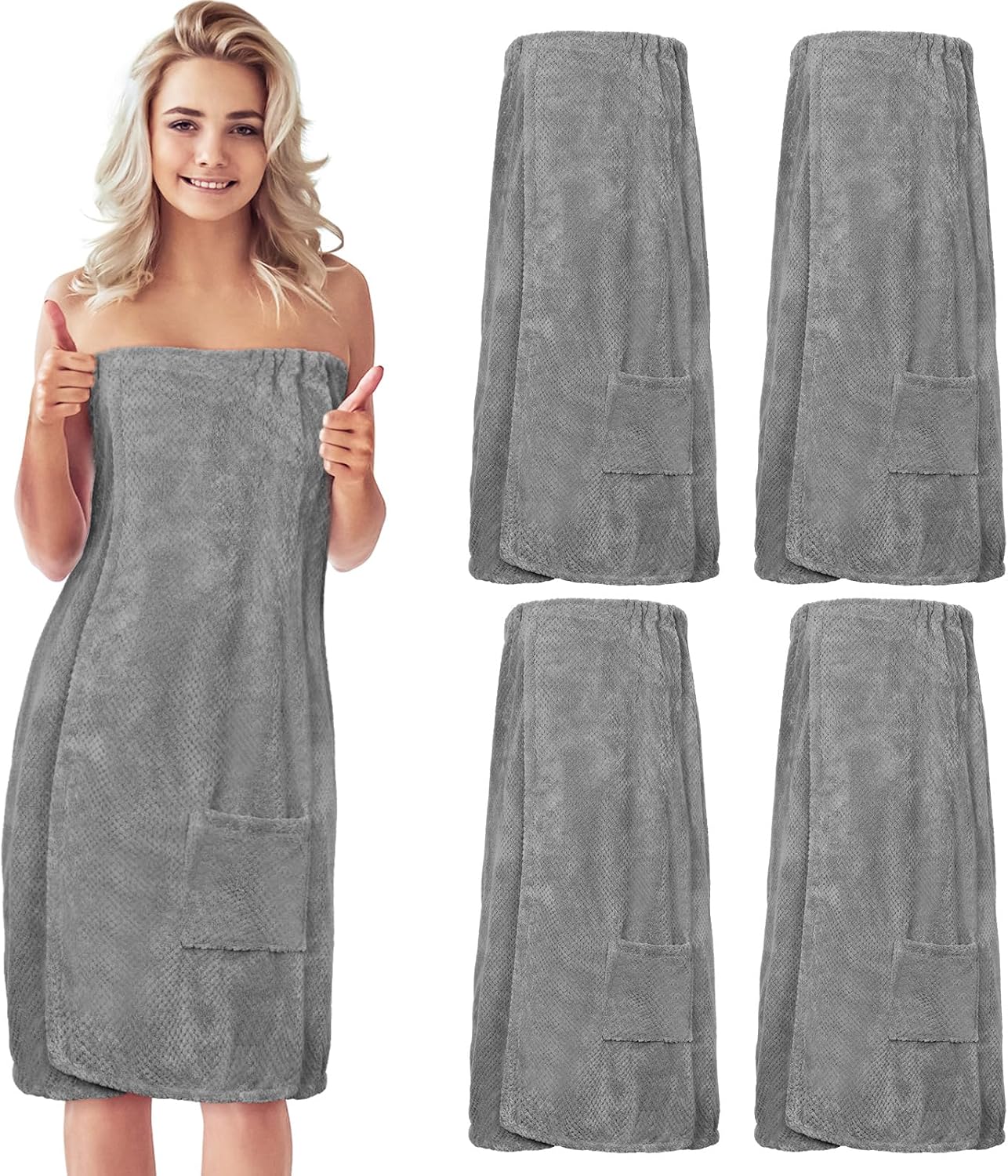 Tigeen 4 Pcs Spa Wraps for Women Waffle Spa Robe with Pocket Adjustable Closure Lightweight Towel Wraps for Bath Shower(Black)