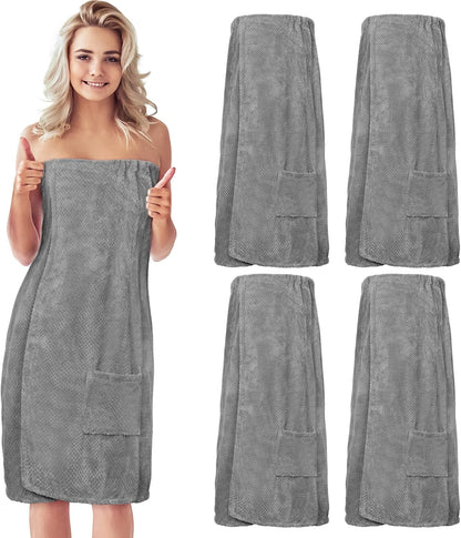 Tigeen 4 Pcs Spa Wraps for Women Waffle Spa Robe with Pocket Adjustable Closure Lightweight Towel Wraps for Bath Shower(Black)