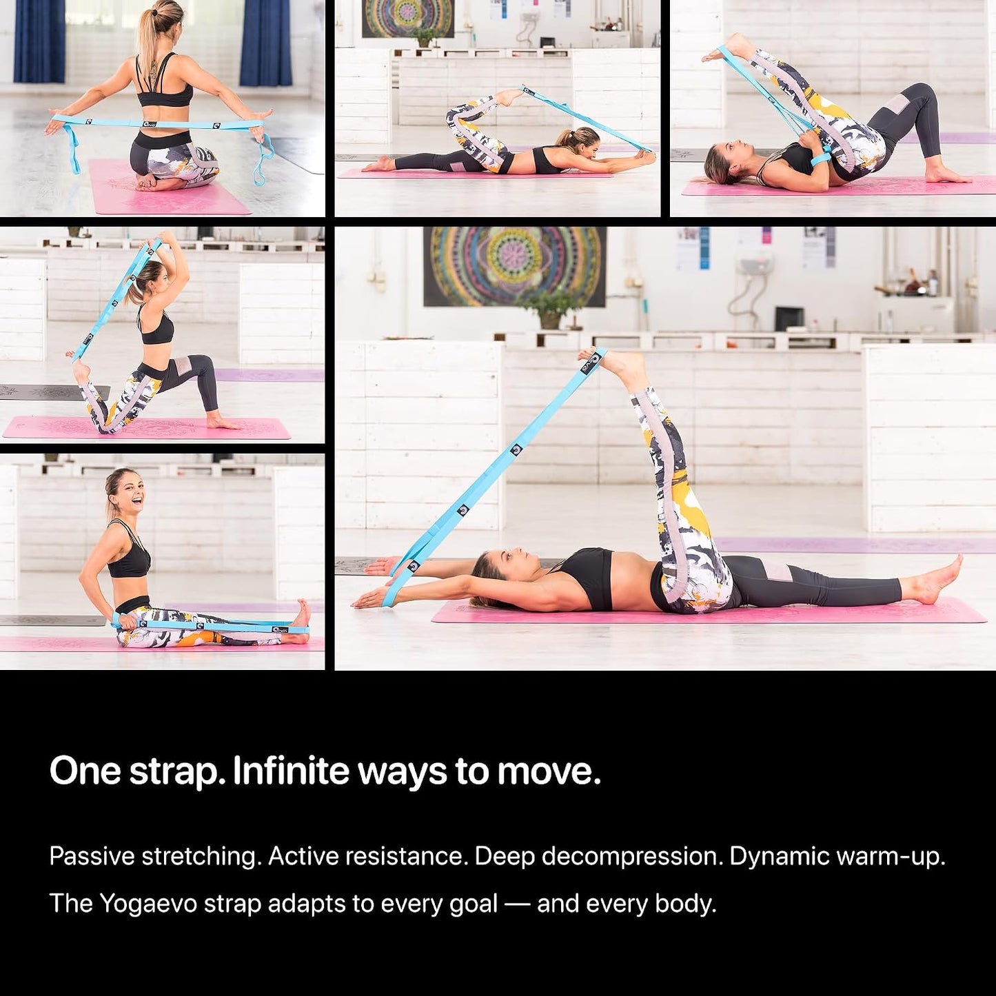 YogaEVO Stretching Strap with Loops for Physical Therapy — Yoga Strap & Resistance Band in One — Flexibility & Back Recovery — HD Video Routines Included