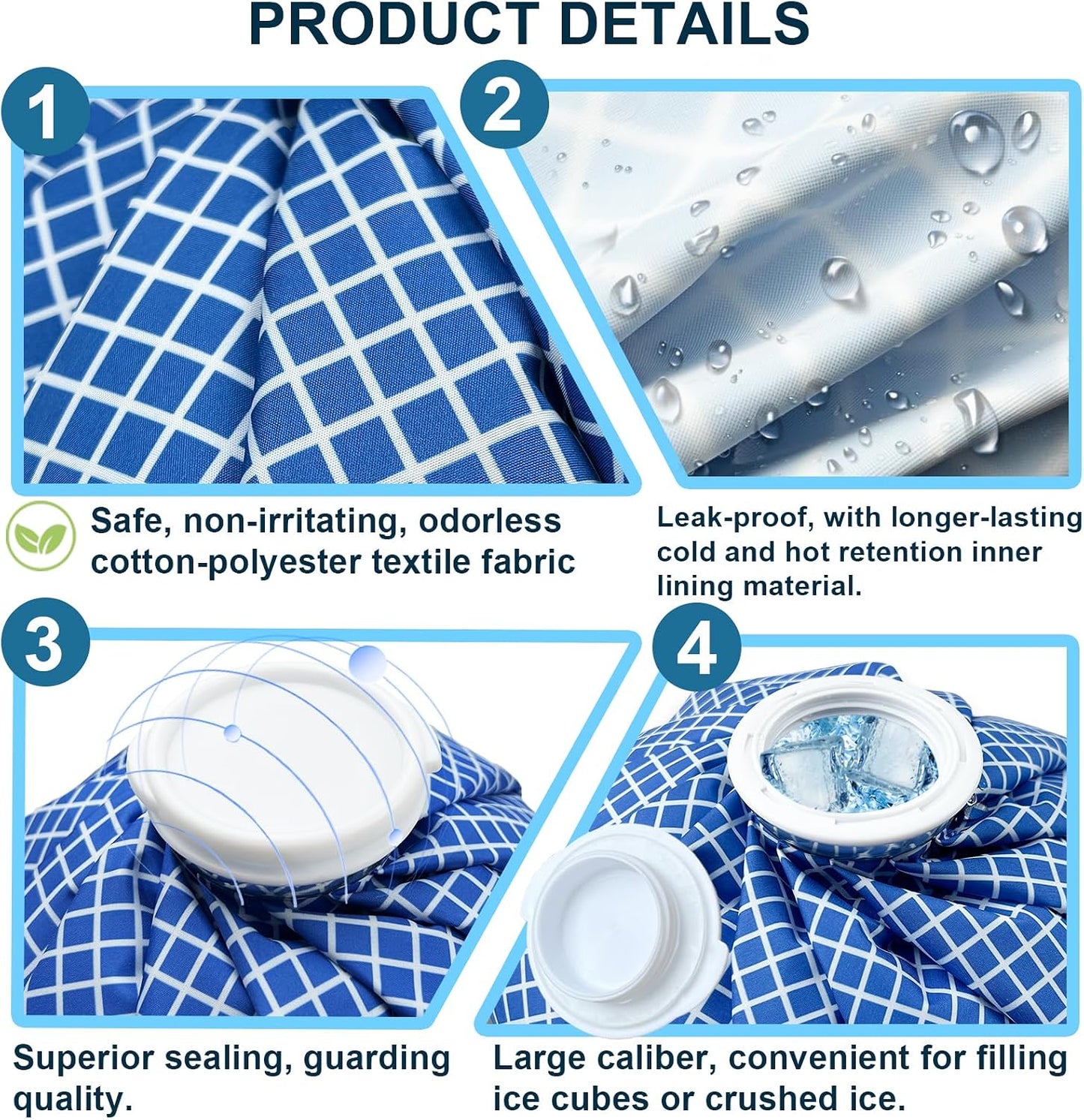 Ice Bags for Injuries, Classic No-Leak Elastic Breathable Ice Pack, Cold and Heat Treatment Ice Bag, Can Relieve Headaches, Migraines, Sports Injuries Swelling Pain, 3 Sizes (6"/9"/11") (4 Sets)