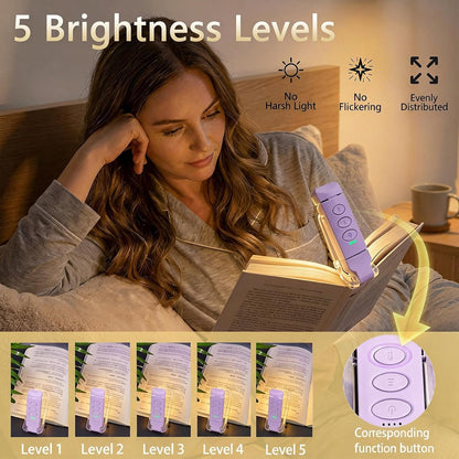 USB Rechargeable Book Light, Portable Clip-on LED Reading Light, Reading Lights for Books in Bed with 3 Amber Colors & 5 Brightness Dimmable, Compact & Long Lasting, Perfect for Book Lovers (Pink)