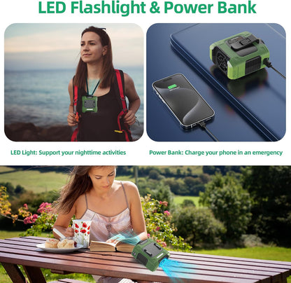 AMKEN Waist Fan, 10000mAh Rechargeable Belt Clip Fan, 59ft/s Airflow, 6-Speed 19000RPM Wearable Cooling with Bottom Air Intake, LED SOS Warning Light, Charge 2 Phones for Jobsite Camping