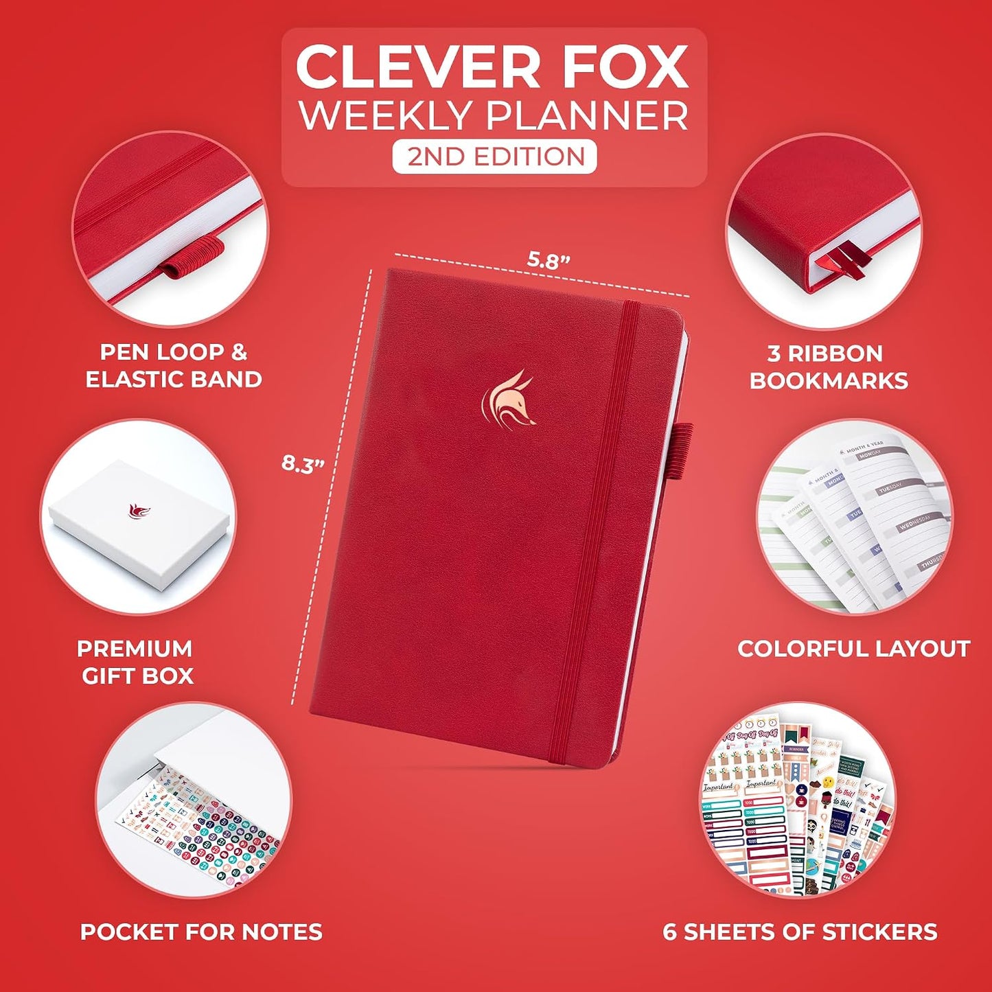 Clever Fox Planner 2nd Edition – Colorful Weekly & Monthly Goal Planner, Time Management & Productivity Organizer, Undated, A5 (Dark Teal)