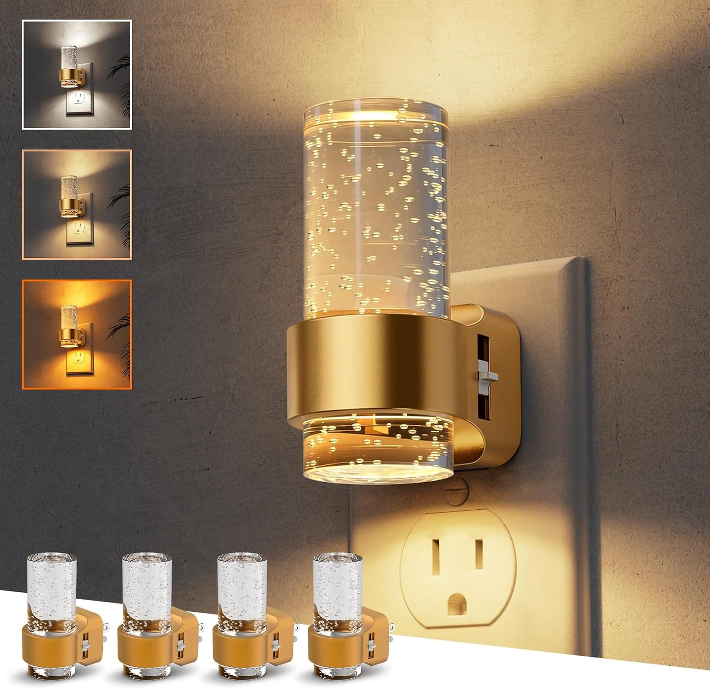 L LOHAS LED Night Lights Plug into wall, Amber Night Light with Adjustable Brightness, Plug in NightLight with Auto Light Sensor, Wall Sconce-Style Design Night Light for Bathroom,Hallway, 2 Pack