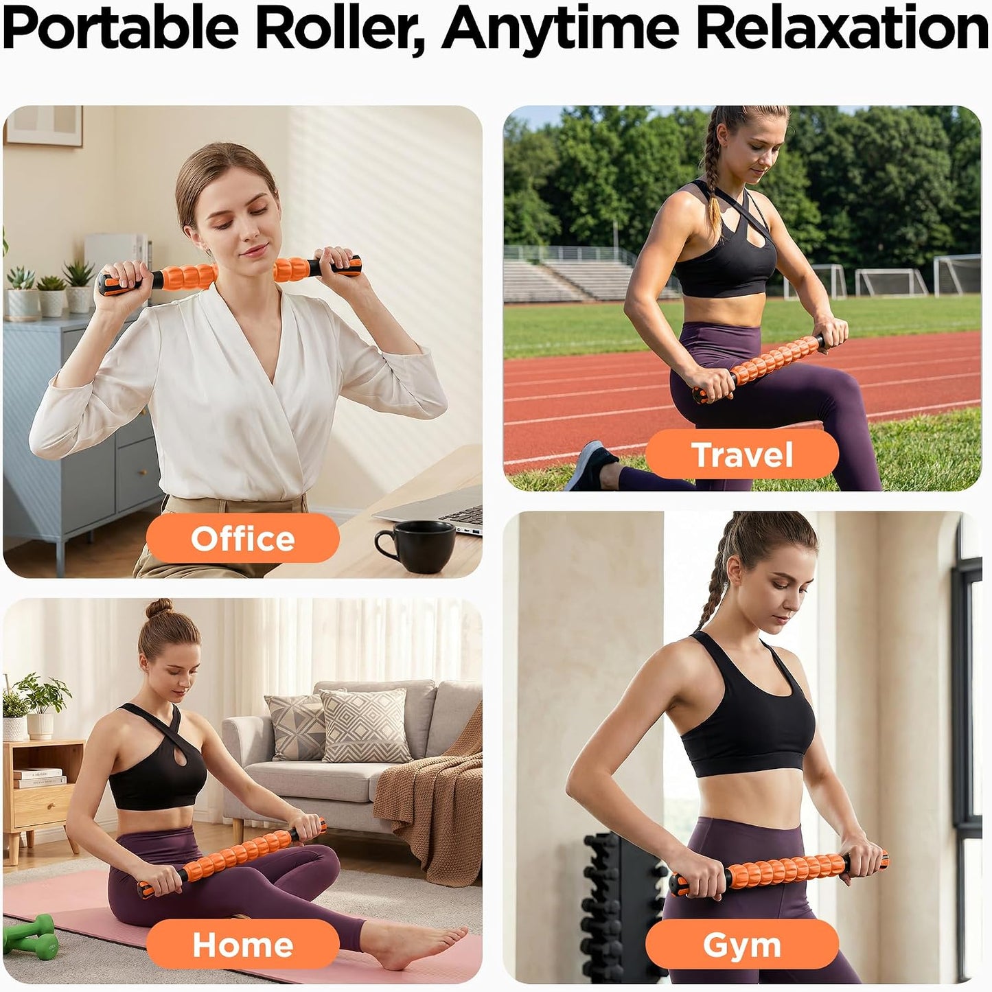 Muscle Roller Massage Roller Stick- Deep Tissue Fascia Blaster for Myofascial Pain Relief, Lymphatic Drainage & Body Sculpting, Handheld Physical Therapy & Recovery Tool (Pink black-18 inch)