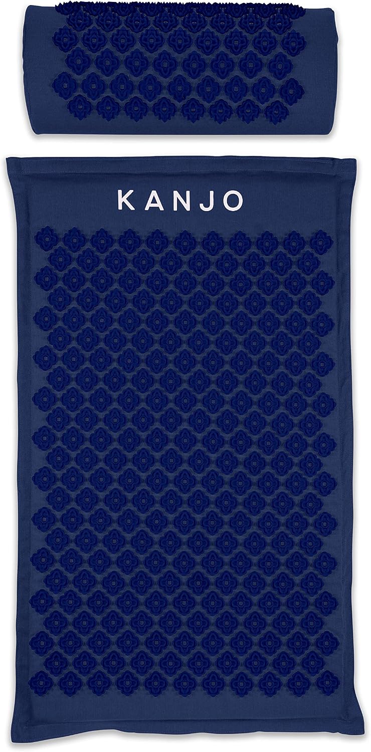 Kanjo Acupressure Mat and Pillow Set for Back Pain Relief & Neck Pain Relief, with Pressure Points for Muscle Pain Relief with Travel Bag - Black XL