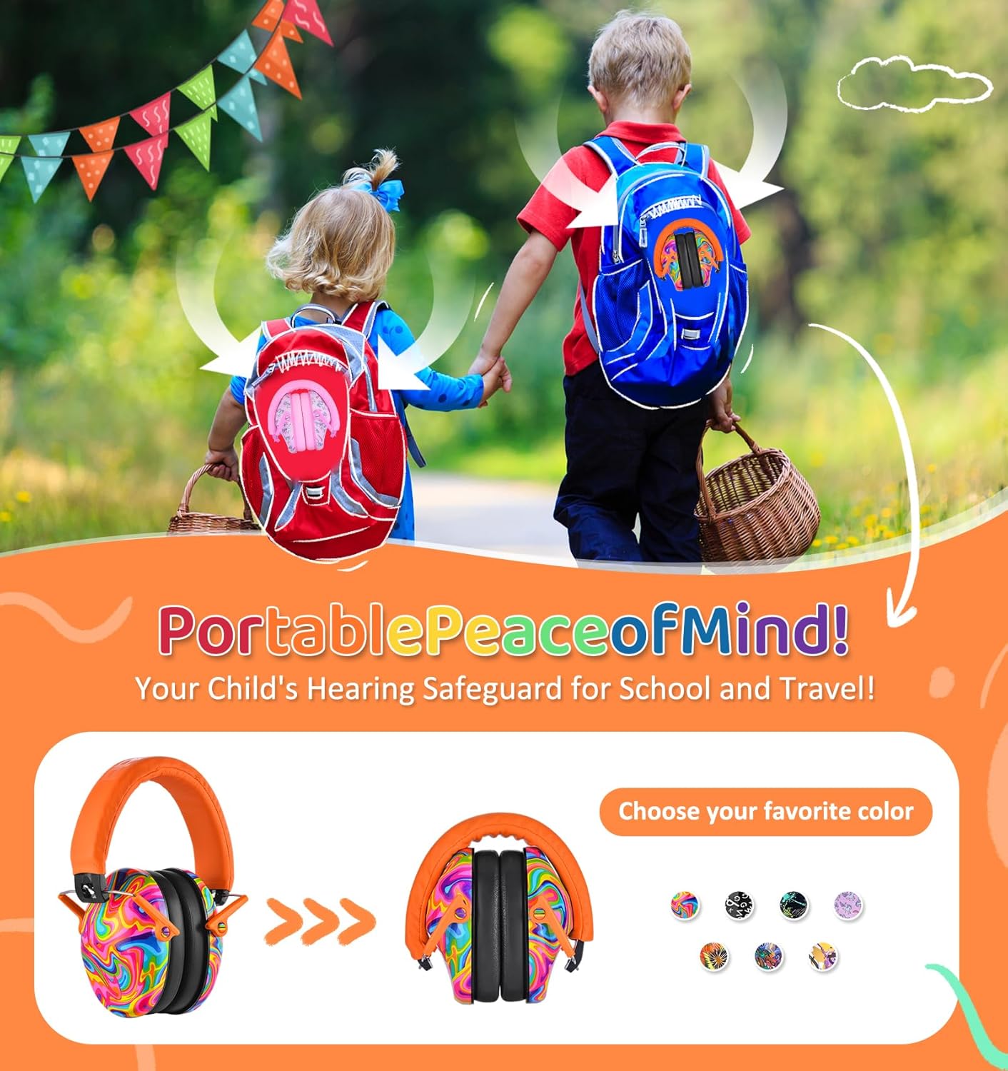 PROHEAR 032 Kids Ear Protection – Ear Muffs for Noise Reduction, 25NRR Noise Cancelling Headphones for Kids,Toddlers, Autism, Sensory Use, Hearing Protection – Orange