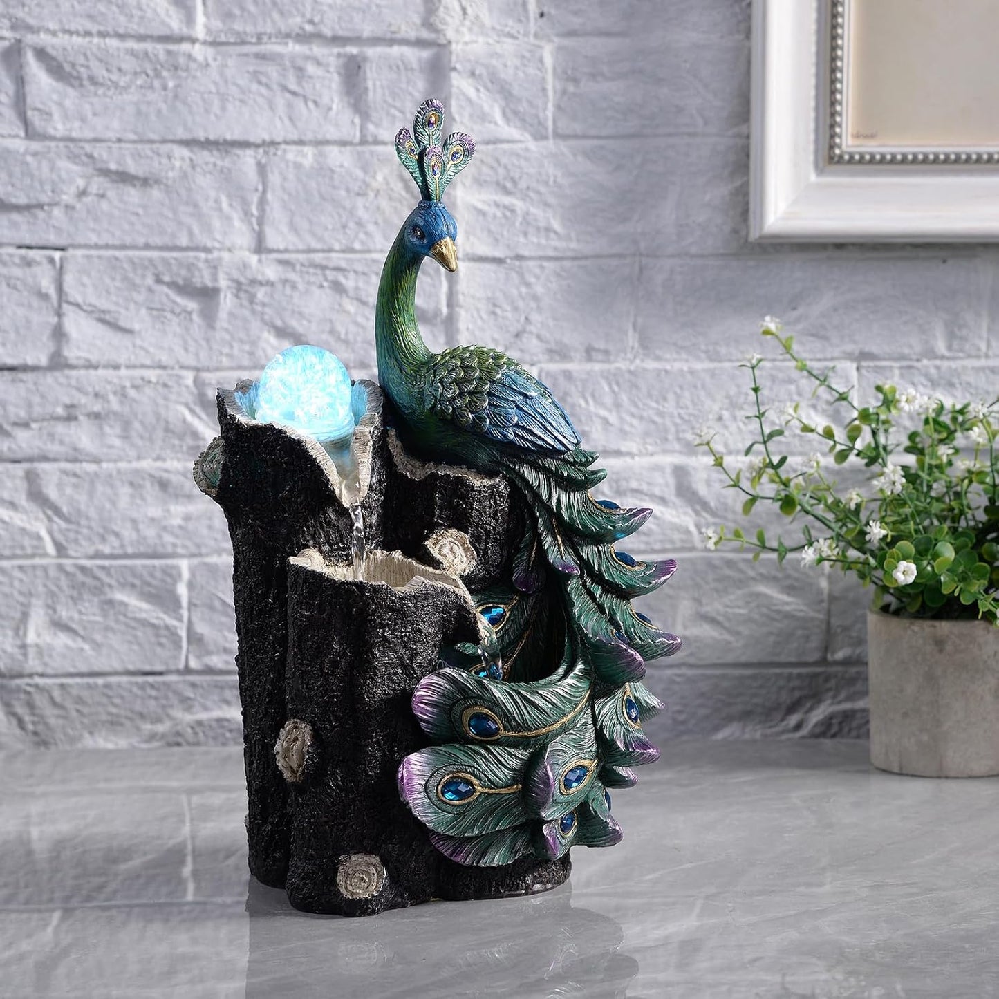 Kalona Décor Desktop Fountain - 10" 4-Tier Design with Imitation Stone, Indoor Waterfall Tabletop River Rocks & Resin Material for Serene Meditation & Relaxation - Ideal for Home & Office Decor