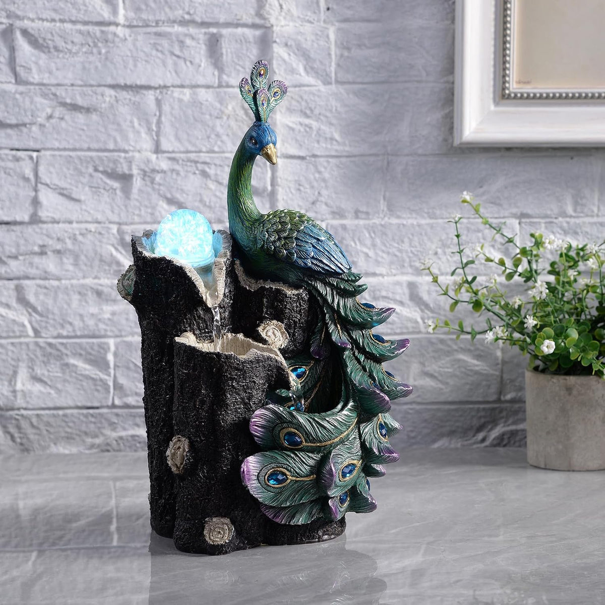 Kalona Tabletop Water Fountain, Indoor Waterfall with Resin Rock Design