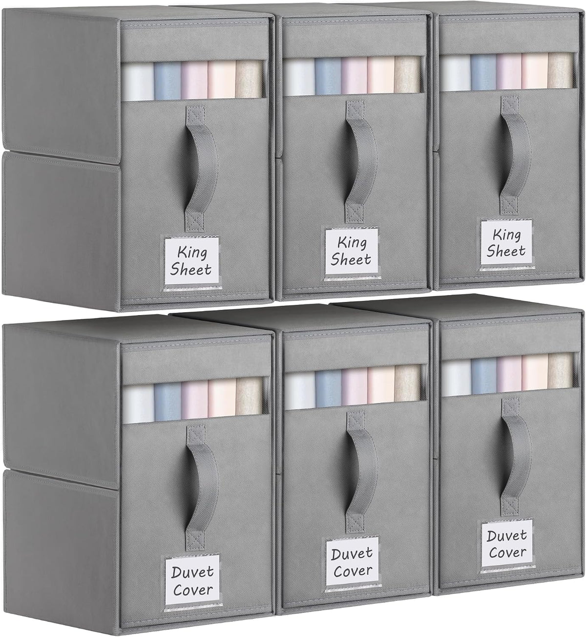 Large Bed Sheet Organizers and Storage for Linen Closet, Grey