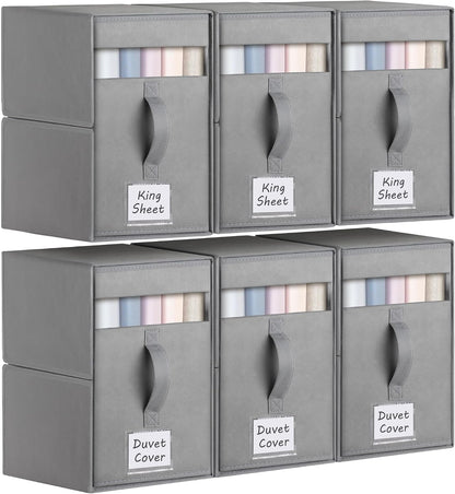 Large Bed Sheet Organizers and Storage for Linen Closet, Grey