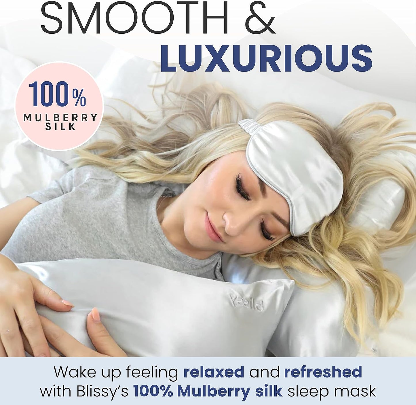 Blissy Silk Sleep Mask - Eye Sleeping Mask for Women & Men for Total Blackout - 100% Pure Mulberry Silk, 22 Momme 6a Fibers - Blindfold Sleep Mask Side Sleeper Eye Cover (Non Adjustable)