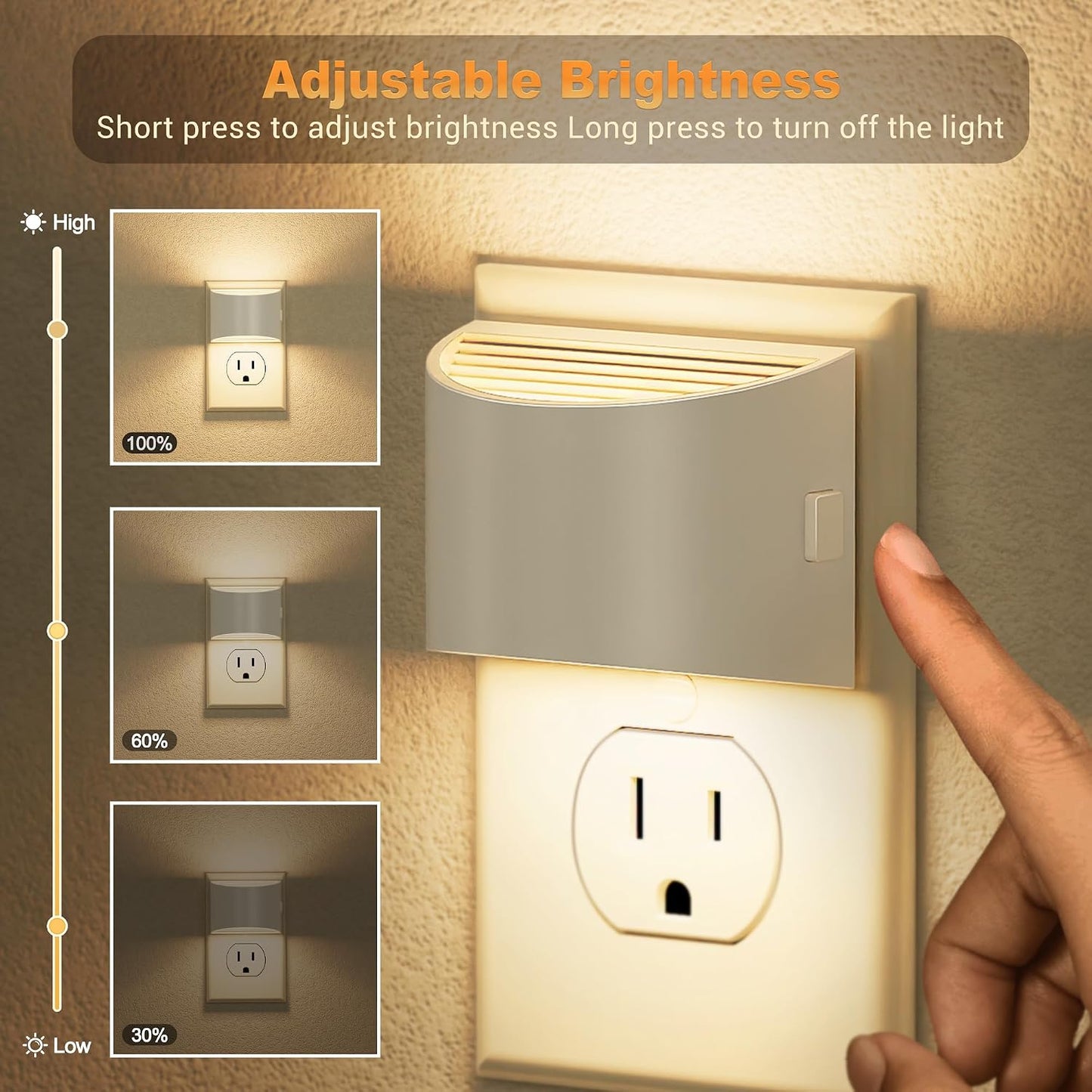 JandCase Night Light, Modern Night Lights Plug into Wall,2 Pack Dusk to Dawn Sensor Nightlight, Amber Brightness Adjustable Nightlight for Kids Bathroom Hallway Kitchen Bedroom Decor