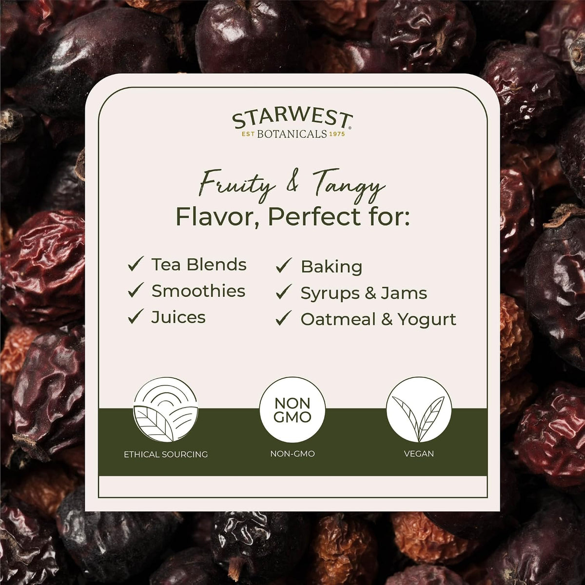 Starwest Botanicals Rosehips Whole Organic, Seedless - Bulk 1 lb Bag