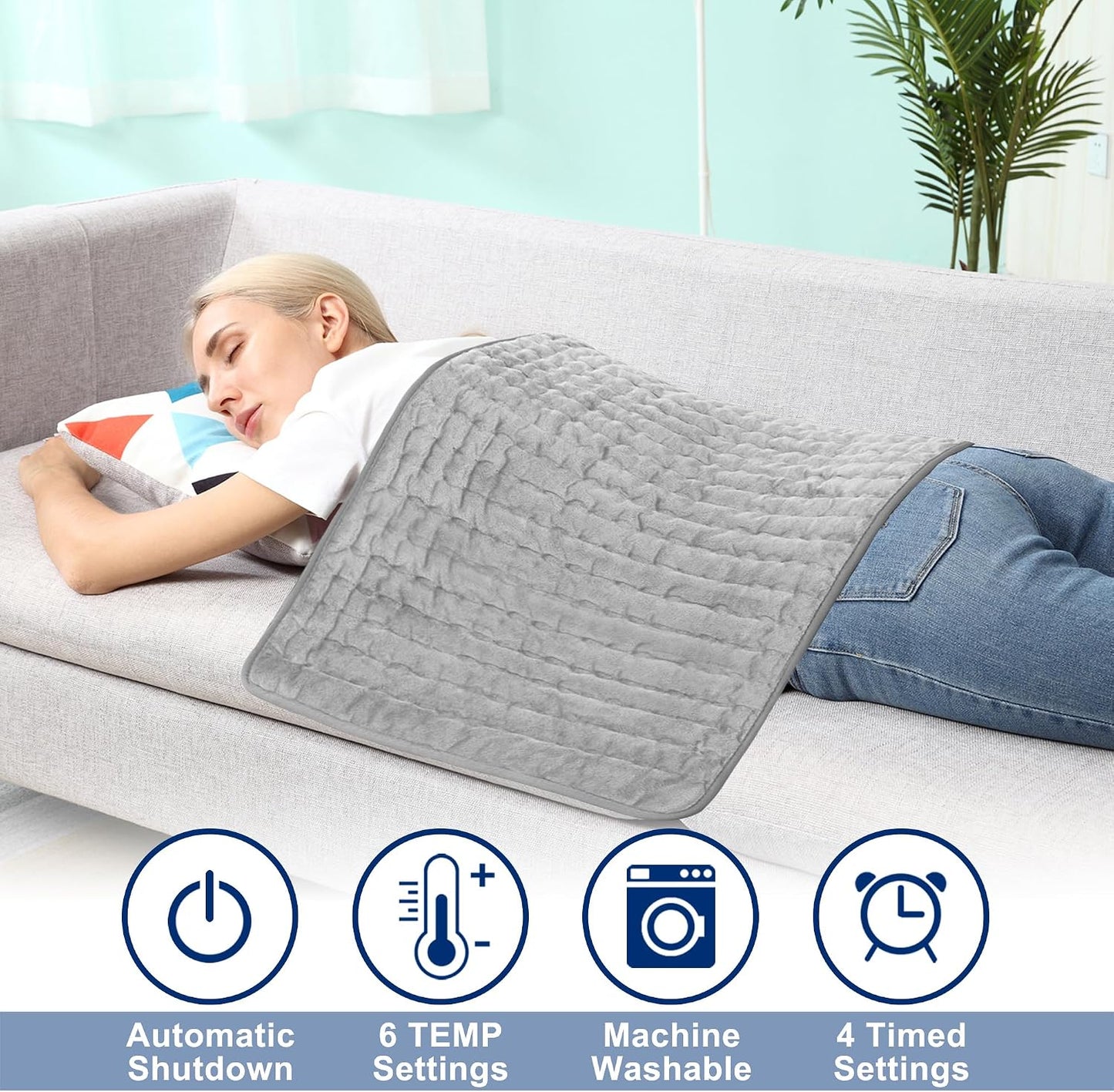 Electric Heating pad with 6 Heat Settings, Auto Shut Off, Dry Electric Heating for Back Neck Knee Arms Legs Shoulder Heat Pads for Christmas Birthday Father Mother's Day (24"X12", Gray Green)