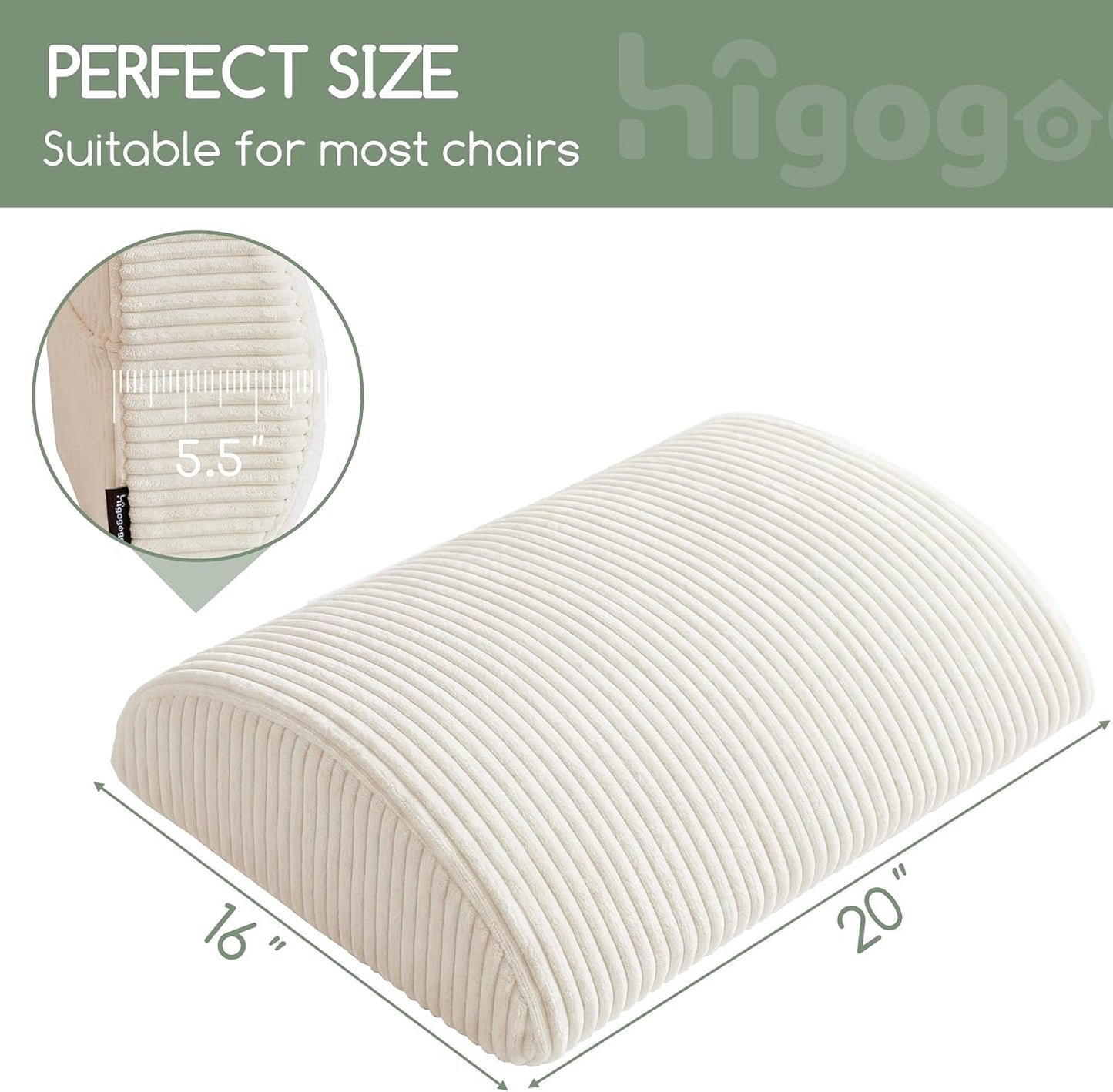 HIGOGOGO Lumbar Support Pillow for Recliner Chair/Accent Chair/Couch, Memory Foam Back Support Cushion for Elderly, Recliner Cushions for Back Rest, Pain Relief, Reading, Washable Cover, Dark Grey