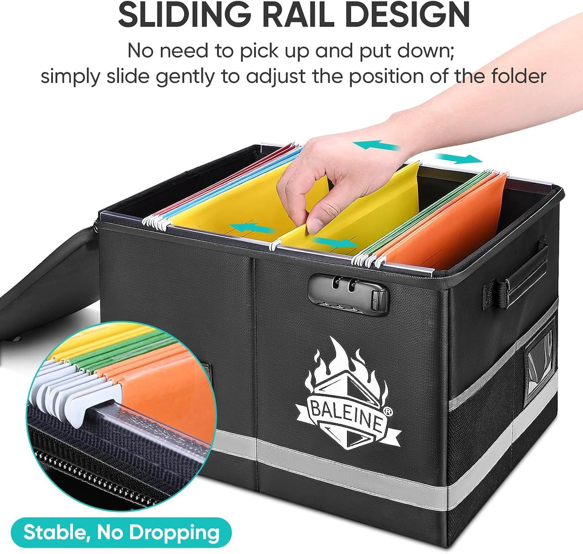 BALEINE Fireproof Document Box with Lock, Portable Fireproof Document Bag Waterproof Fire Proof File Boxes for Documents, File Organizer Box for Important Paperwork (Black, 12.5''x10.5''x6'')
