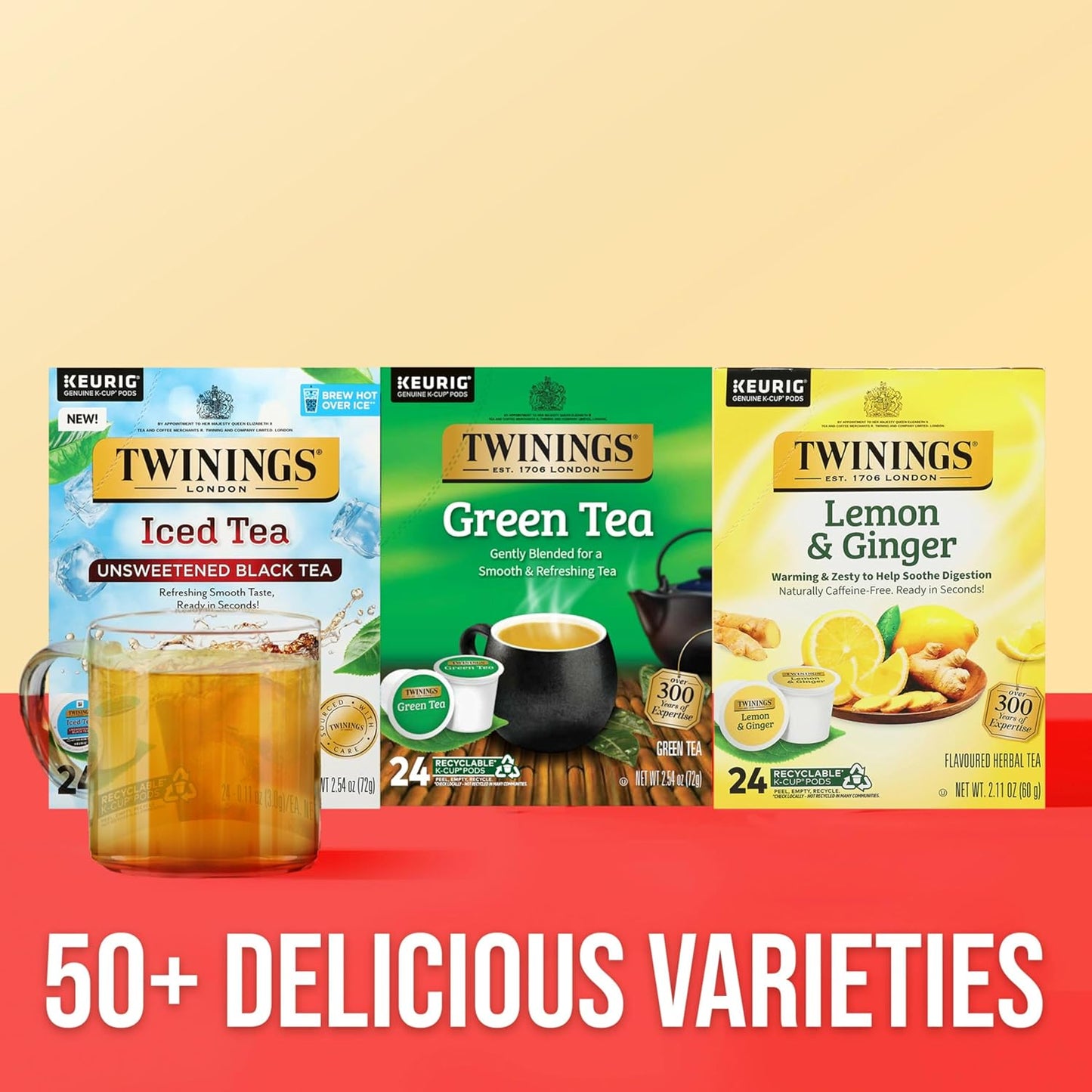 Twinings Pure Peppermint Herbal Tea K-Cup Pods for Keurig, 24 Count (Pack of 1), Made with 100% Pure Peppermint, Naturally Caffeine-Free, Enjoy Hot or Iced