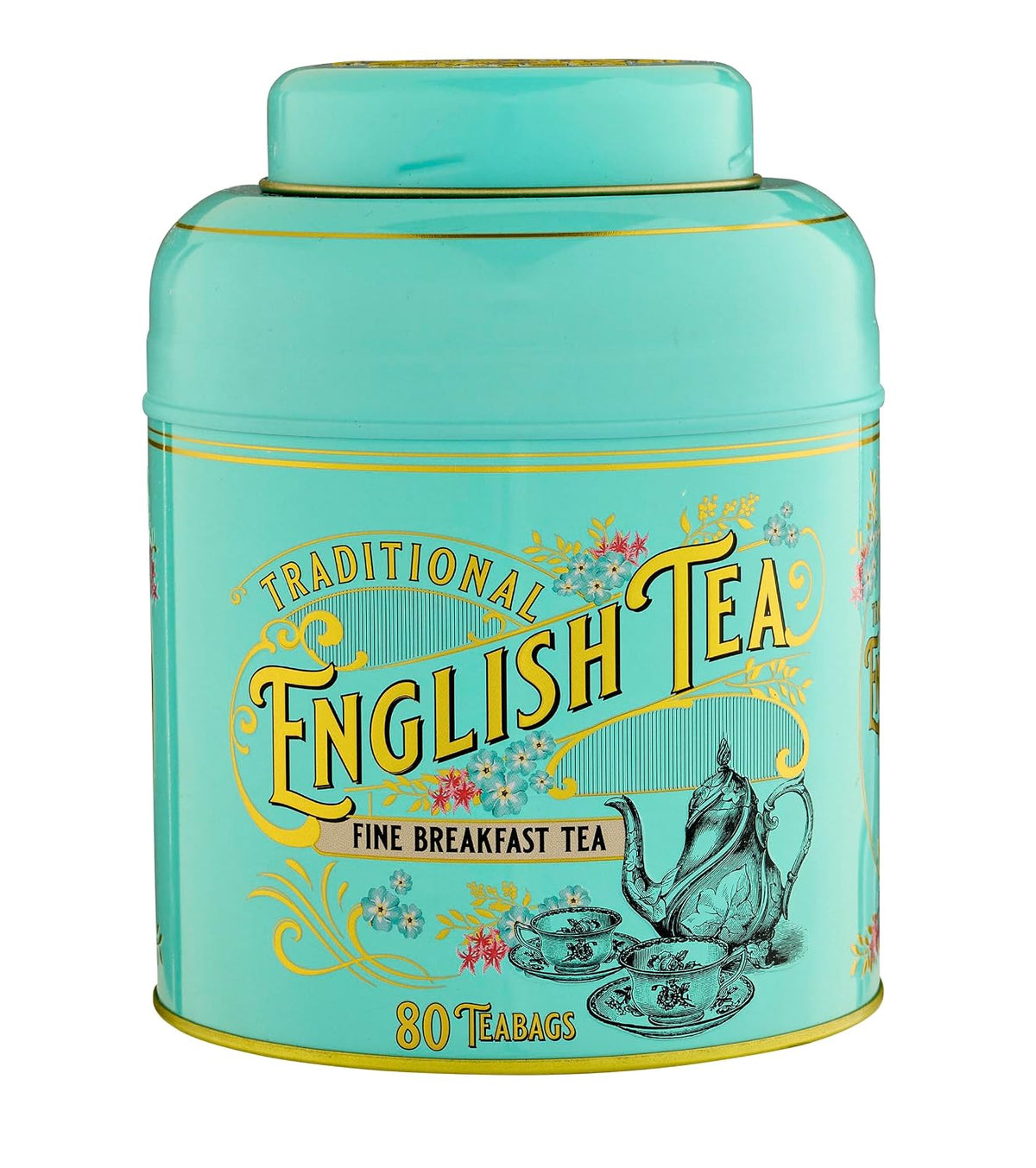 New English Teas Victorian Tea Tin with 80 Black Tea Bags - Teal