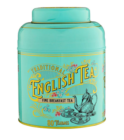 New English Teas Victorian Tea Tin with 80 Black Tea Bags - Teal
