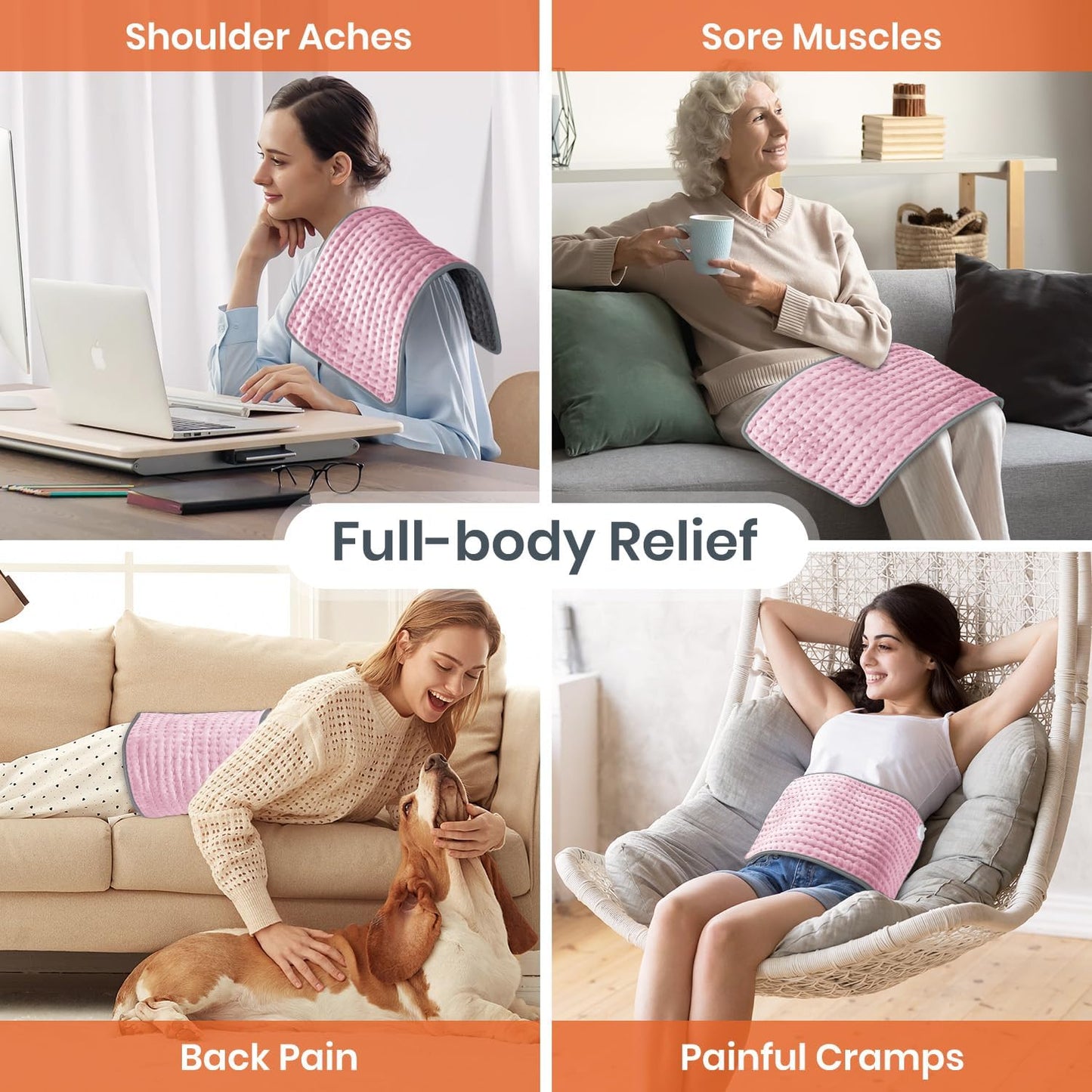 Heating Pad for Back Pain Relief, Heating Pads for Period Cramps with 9 Heat Settings & 4 Timers Auto-off, Machine Washable, Dry & Moist Heat, Soft Electric Heating Pad for Sore Muscles,Gift,12''×24''