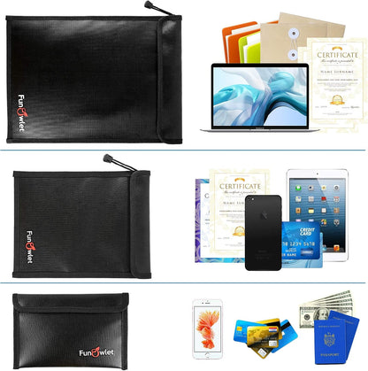 Fireproof Waterproof Money Document Bag, 3Pack Safe Pouch