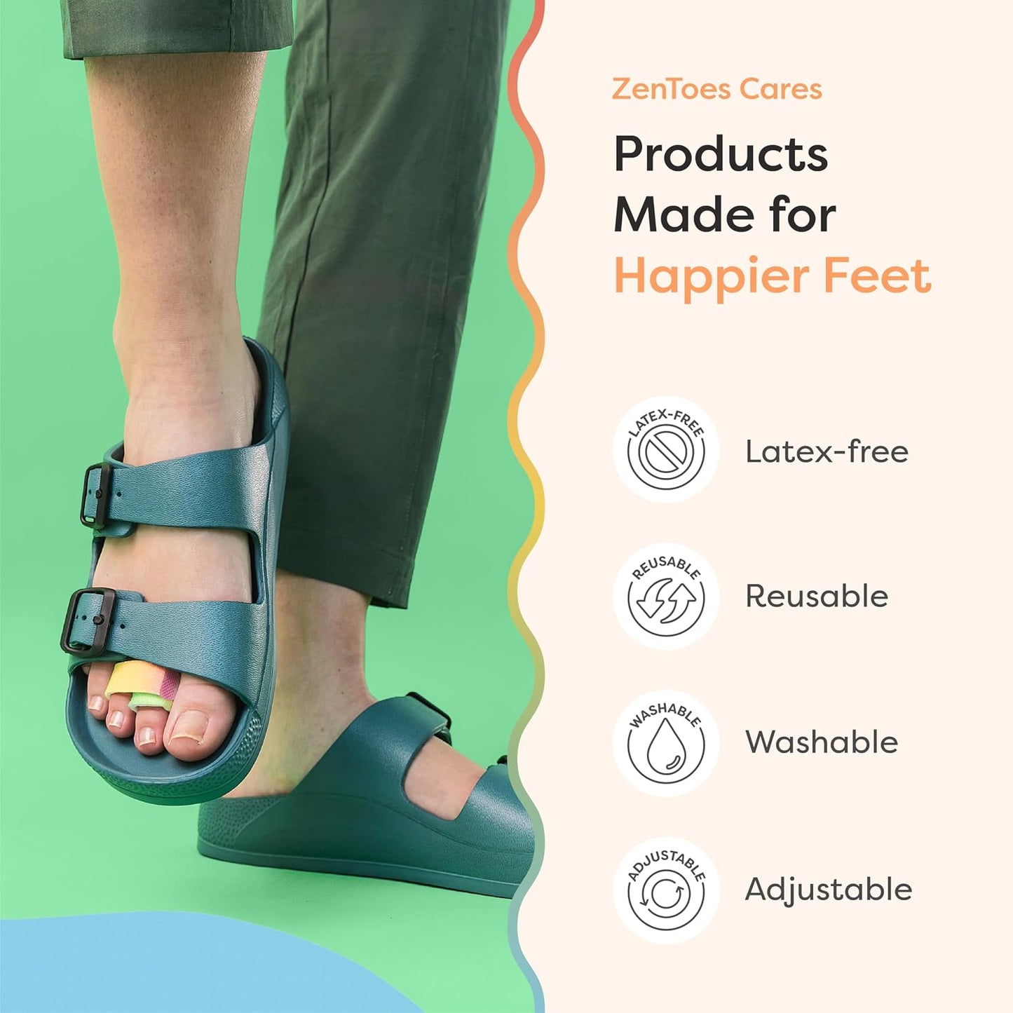 ZenToes Hammer Toe Corrector for Women & Men - Reusable Fabric Buddy Wraps for Broken Toes - Cushioned Toe Splint for Protection & Recovery & Hammertoe Straightener - 4 Count (OSFM, Beige)
