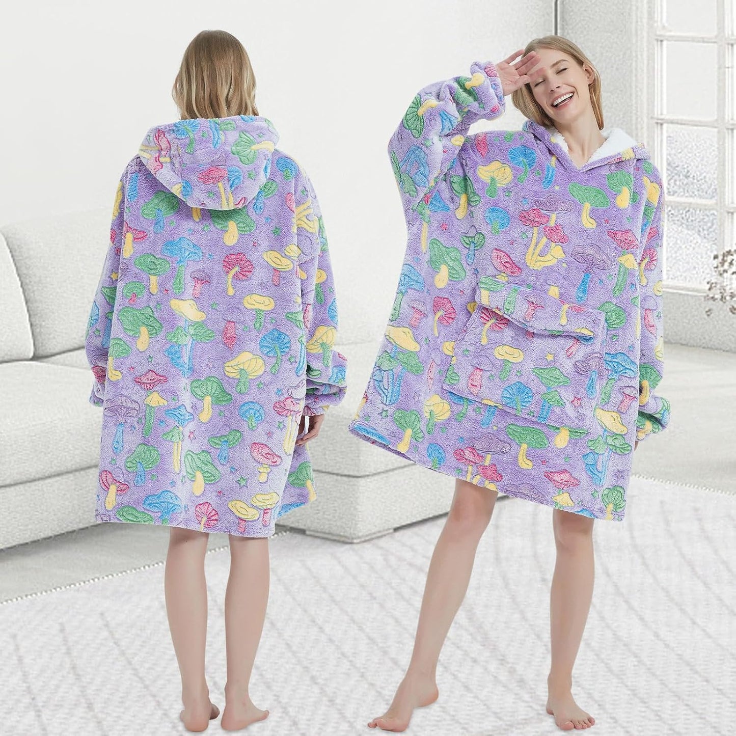 Mewkou Wearable Blanket Hoodie for Adult,Oversized Sherpa Fleece Blanket Hoodie for Women Men,Grey