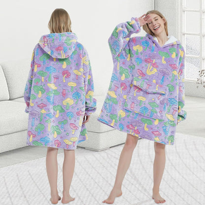 Mewkou Wearable Blanket Hoodie for Adult,Oversized Sherpa Fleece Blanket Hoodie for Women Men,Grey