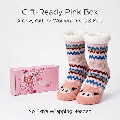 cosyone1997 Fuzzy Slipper Socks for Women Kids with Grips, Cute Animal Sherpa Lined Non-Slip Cozy Winter Socks Gifts
