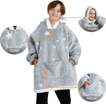 Giggling Getup Wearable Blanket Hoodie for Adults Gifts for Teen Girls Sister Women Sherpa Fleece Printed Hooded Blanket Sweatshirt Warm Cozy with Pocket & Sleeves Beige Cat