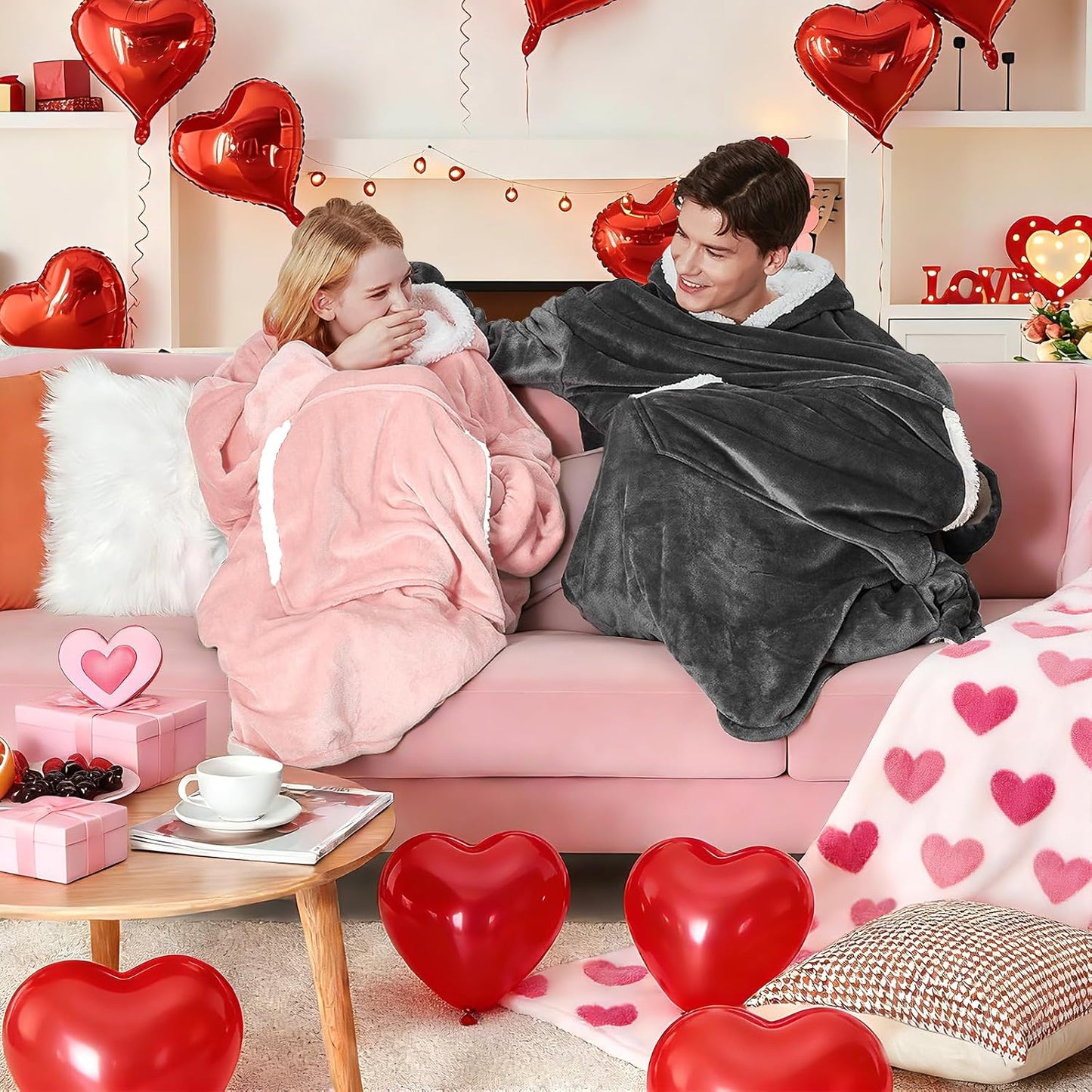 yescool Wearable Blanket Hoodie, Flannel Sherpa Fleece Blanket Sweatshirt for Adults Women Men,One Size Fits All - Colors B