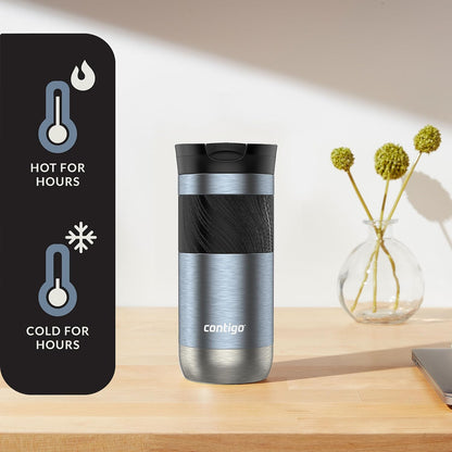 Contigo SNAPSEAL Insulated Stainless Steel Travel Mug with Grip 20oz. Blue Corn Transparent Satin & Midnight Berry