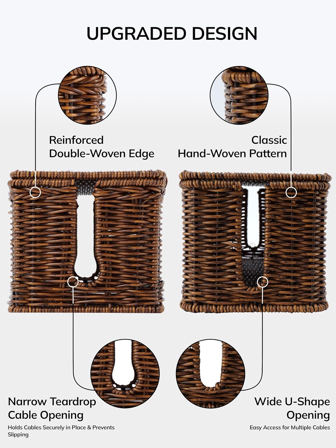 Cable Management Box, Cord Organizer with Lid & Cable Ties - Brown, L