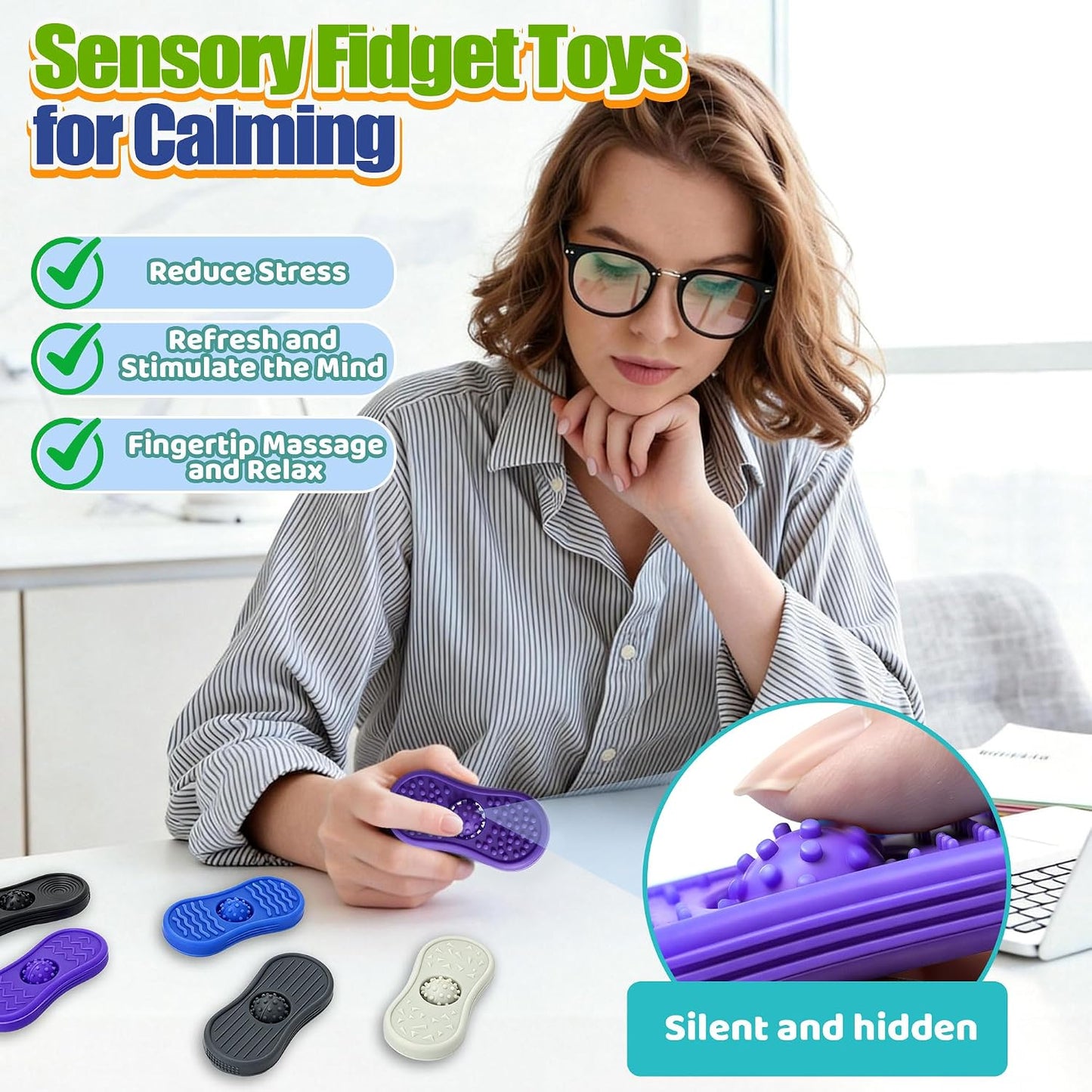 Sensory Fidget Toys for Adults 6 Pack Silicone Worry Stones for Autism ADHD Anxiety Calming Down Kids Quiet Silent Figette Stress Relief for Teacher Therapy Office Must Have Desk Figets Toys Set