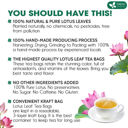 FreshDrinkUS, Premium Lotus Leaf Tea Bag, 135 Count, Pure, Caffeine Free