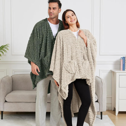 Wearable Blanket Poncho Cape Wrap for Adult, Cozy Sherpa Fleece Pocketed Shawl TV Throw Blankets for Office and Lounge(Purple,58'' x 64'')